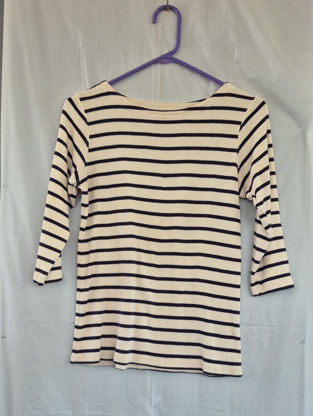 L.L. Bean Cream & Black Striped Boatneck Long Sleeve Tee